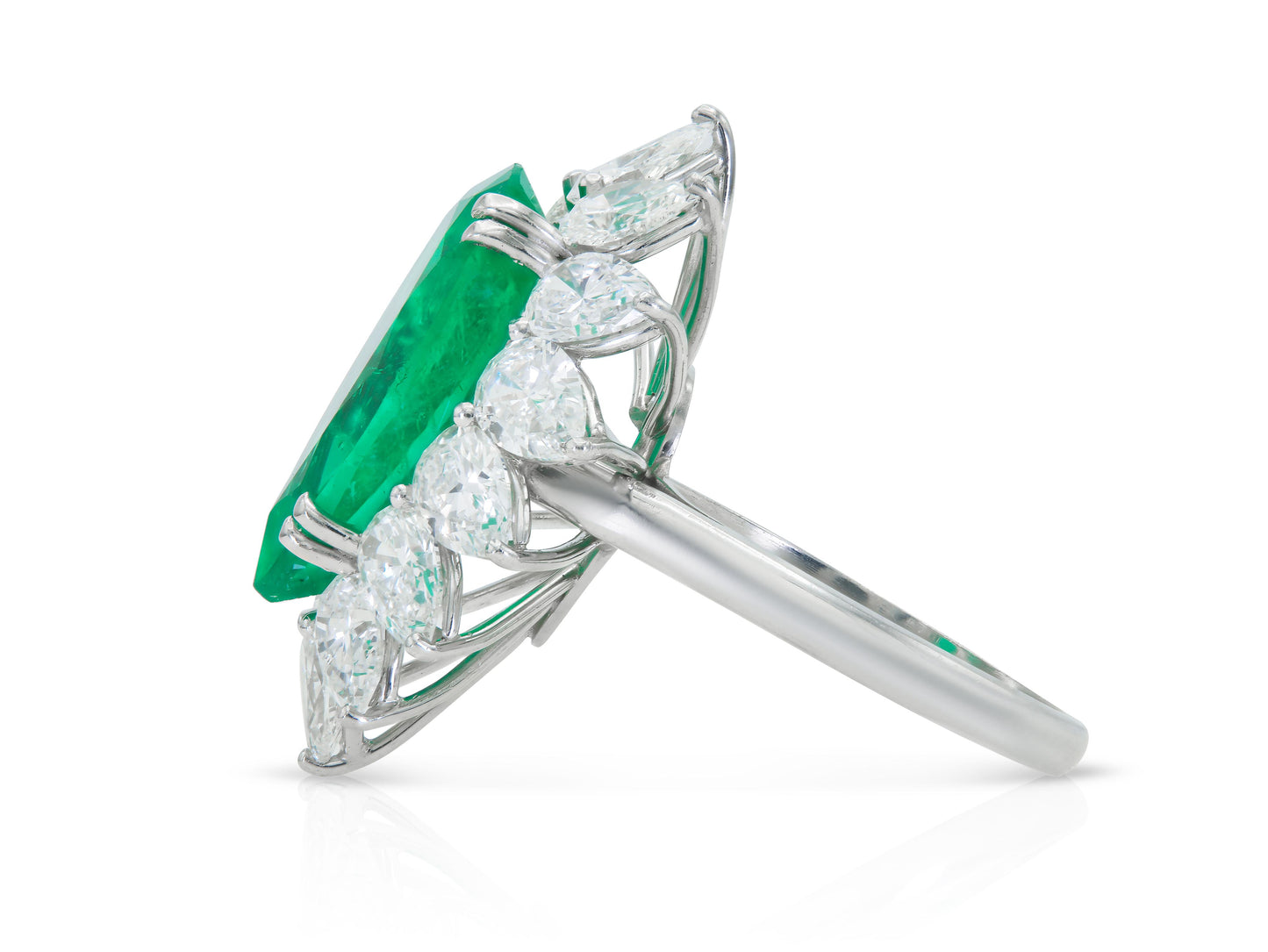 Vintage 1950s 10.00 Carat Pear-Shaped Colombian Emerald Ring with Diamonds