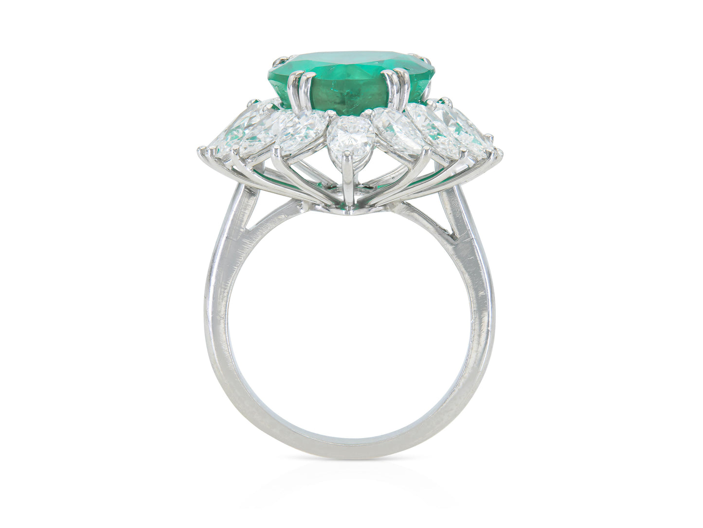 Vintage 1950s 10.00 Carat Pear-Shaped Colombian Emerald Ring with Diamonds