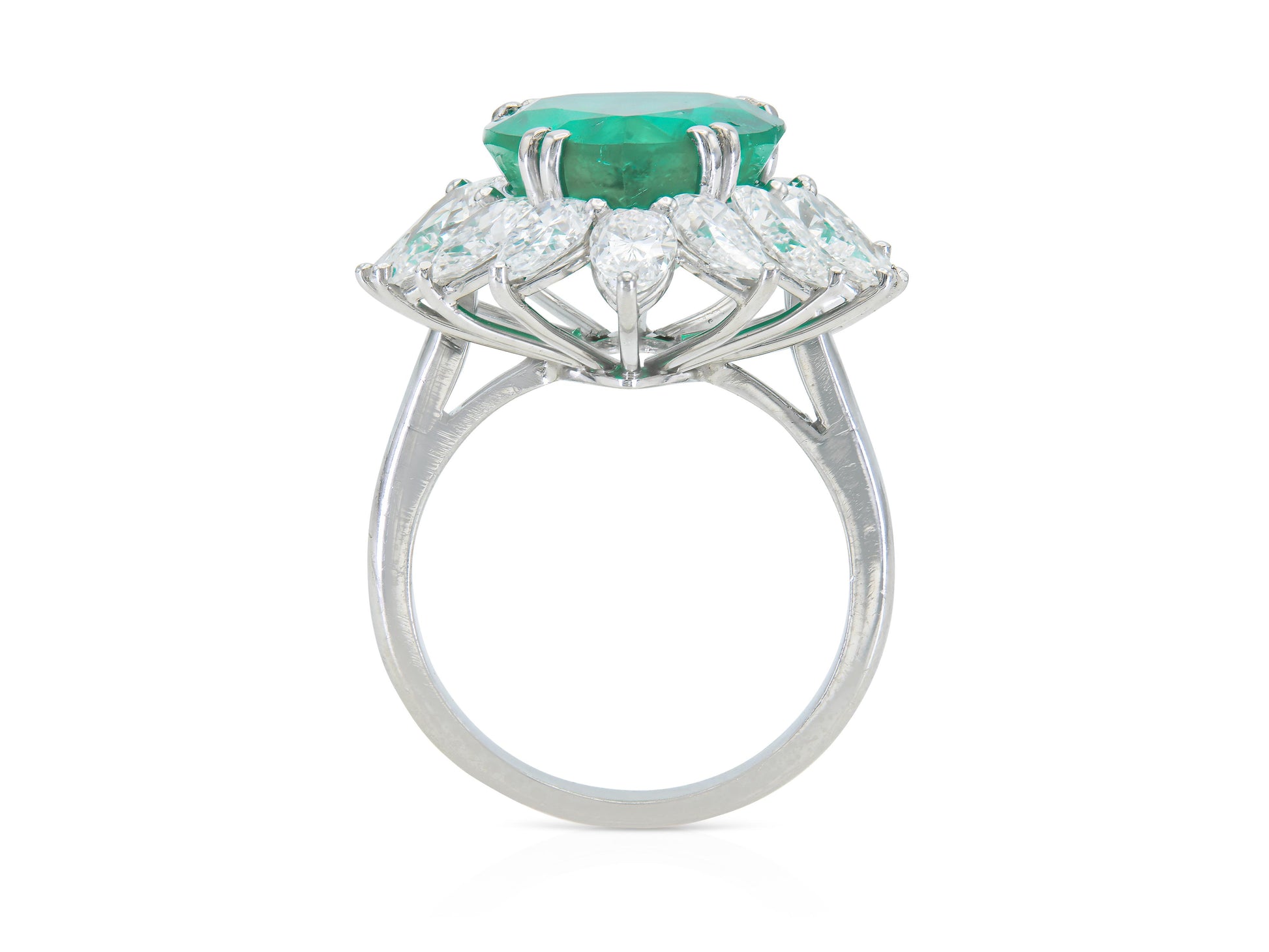Vintage 1950s 10.00 Carat Pear-Shaped Colombian Emerald Ring with Diamonds