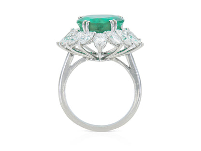 Vintage 1950s 10.00 Carat Pear-Shaped Colombian Emerald Ring with Diamonds