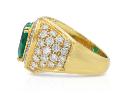 Vintage 1980s 5.00 Carat Heart-Shaped Colombian Emerald Ring with Diamonds