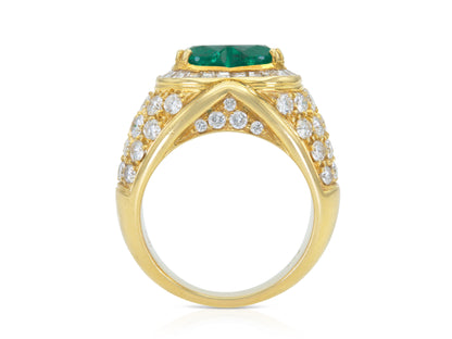 Vintage 1980s 5.00 Carat Heart-Shaped Colombian Emerald Ring with Diamonds
