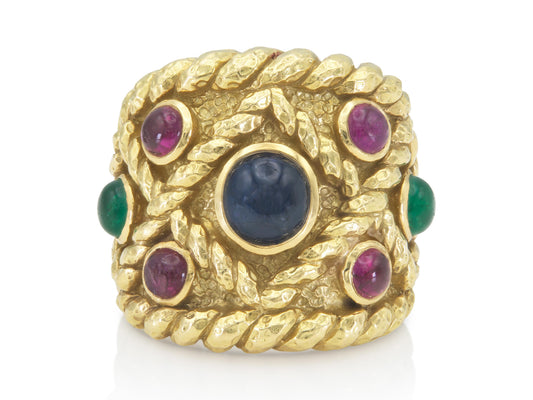Vintage 1970s David Webb Gold and Multi-Gemstone Ring