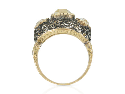 Vintage 1950s Mario Buccellati Old Mine Cut Diamond Three-Stone Bombe Ring