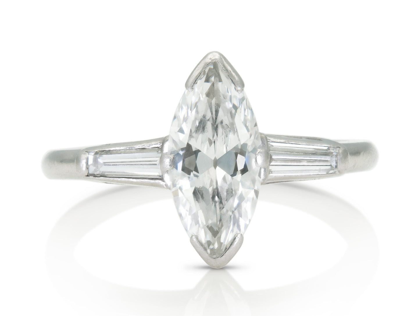 Antique Art Deco 1920s 1.00 Carat Marquise Cut Diamond Engagement Ring