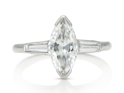 Antique Art Deco 1920s 1.00 Carat Marquise Cut Diamond Engagement Ring