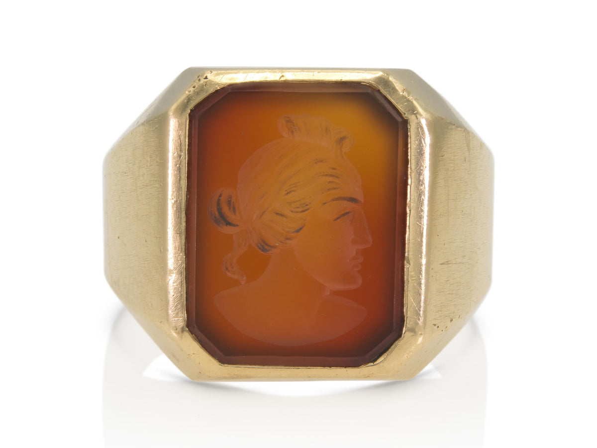 Vintage 1940s Retro Carnelian Intaglio Signet Ring