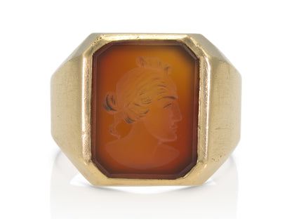 Vintage 1940s Retro Carnelian Intaglio Signet Ring