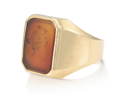 Vintage 1940s Retro Carnelian Intaglio Signet Ring