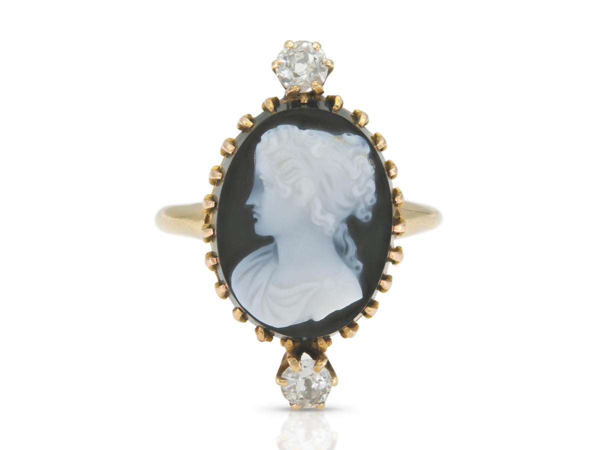 Antique Victorian Onyx & Coral Cameo Ring
