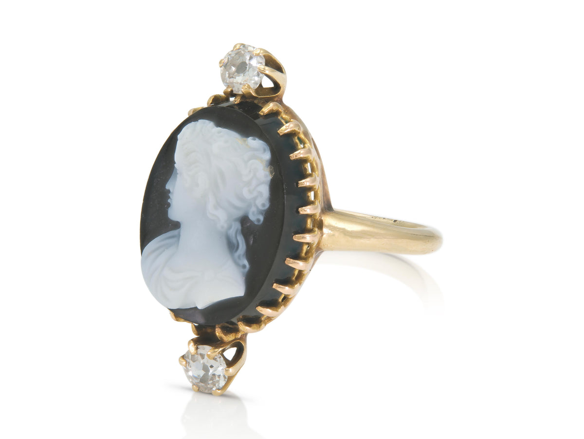 Antique Victorian Onyx & Coral Cameo Ring