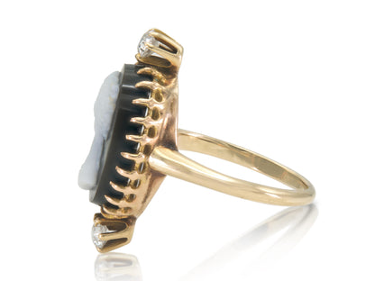 Antique Victorian Onyx & Coral Cameo Ring