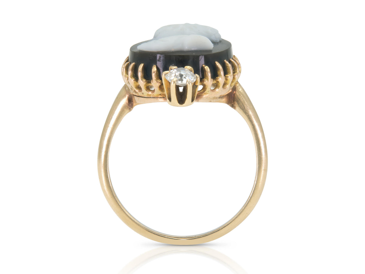 Antique Victorian Onyx & Coral Cameo Ring