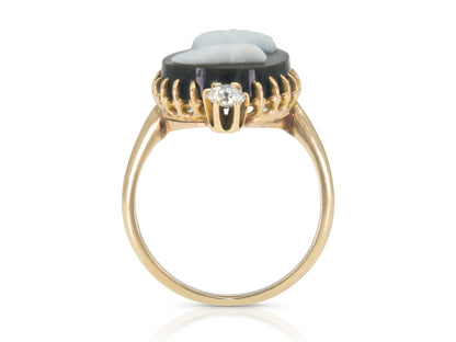 Antique Victorian Onyx & Coral Cameo Ring