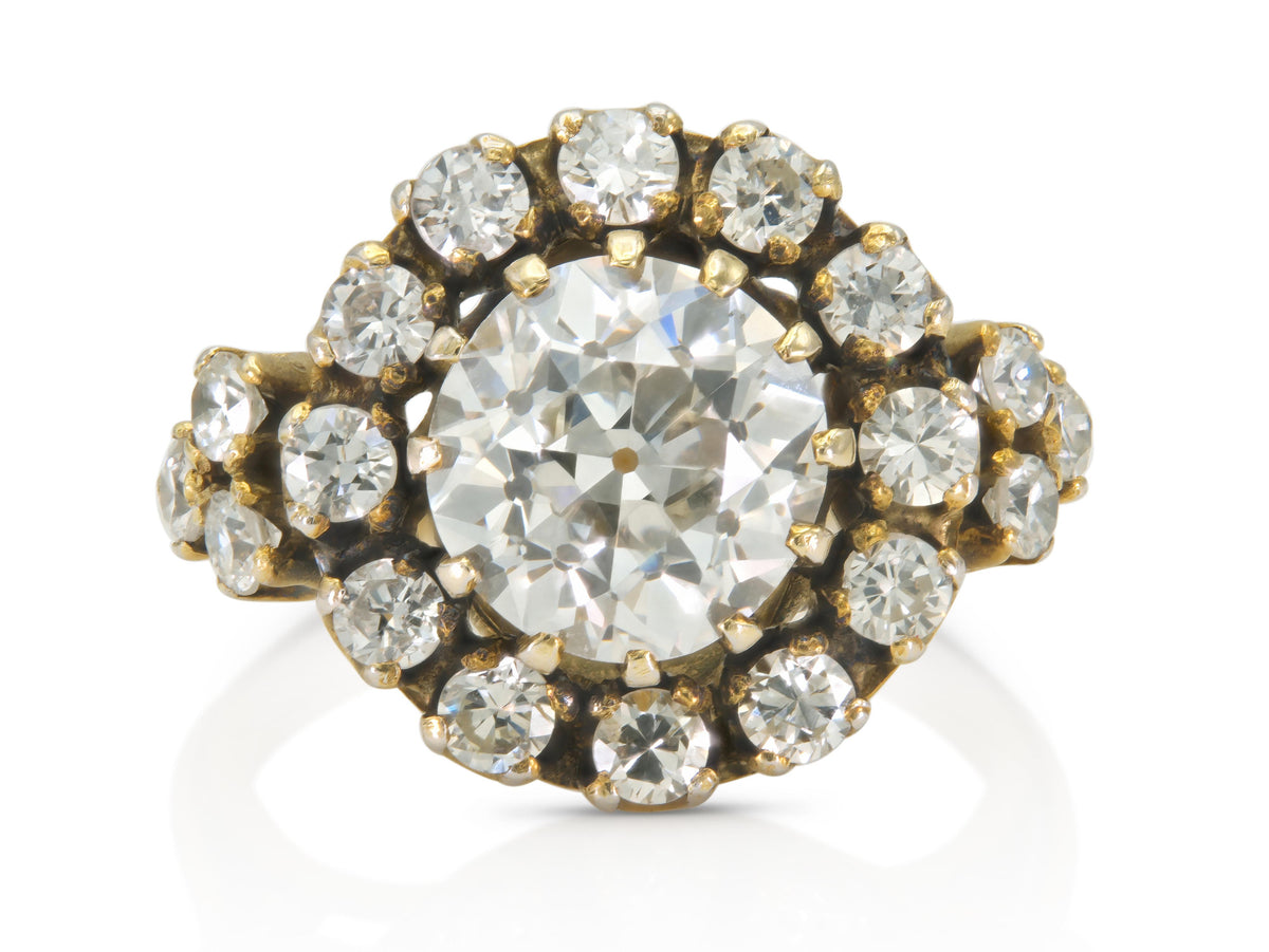 Antique Victorian 3.00 Carat Old European Cut Diamond Ring with Diamond Halo