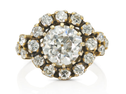 Antique Victorian 3.00 Carat Old European Cut Diamond Ring with Diamond Halo