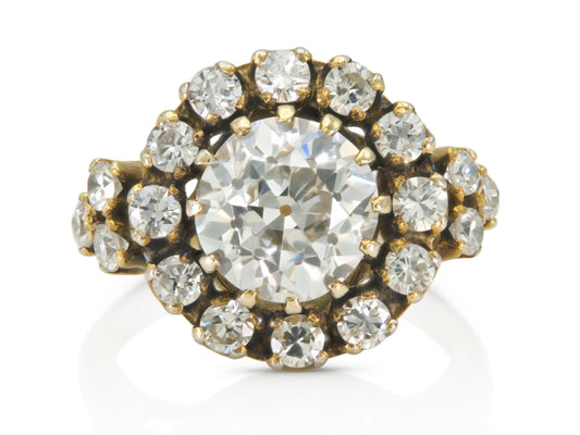Antique Victorian 3.00 Carat Old European Cut Diamond Ring with Diamond Halo