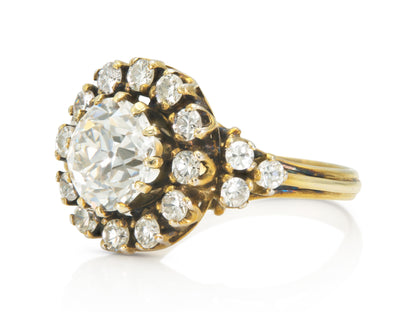 Antique Victorian 3.00 Carat Old European Cut Diamond Ring with Diamond Halo