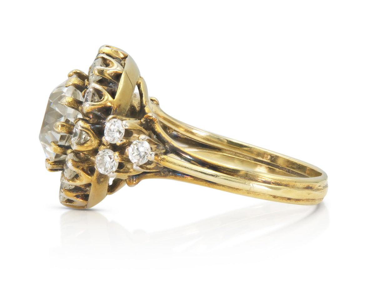 Antique Victorian 3.00 Carat Old European Cut Diamond Ring with Diamond Halo
