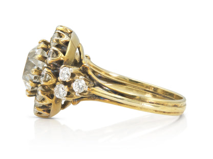 Antique Victorian 3.00 Carat Old European Cut Diamond Ring with Diamond Halo