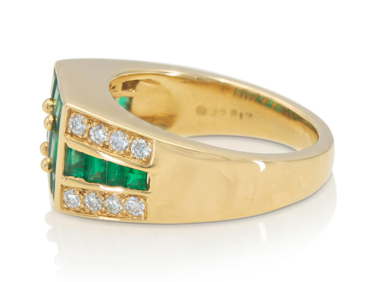 Vintage 1980s Oscar Heyman Emerald and Diamond Ring