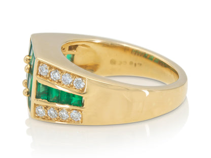 Vintage 1980s Oscar Heyman Emerald and Diamond Ring