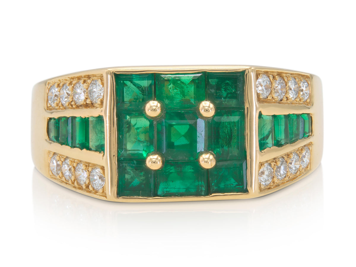 Vintage 1980s Oscar Heyman Emerald and Diamond Ring