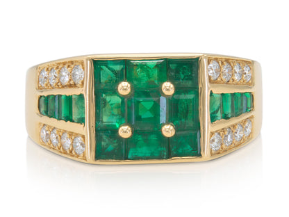 Vintage 1980s Oscar Heyman Emerald and Diamond Ring