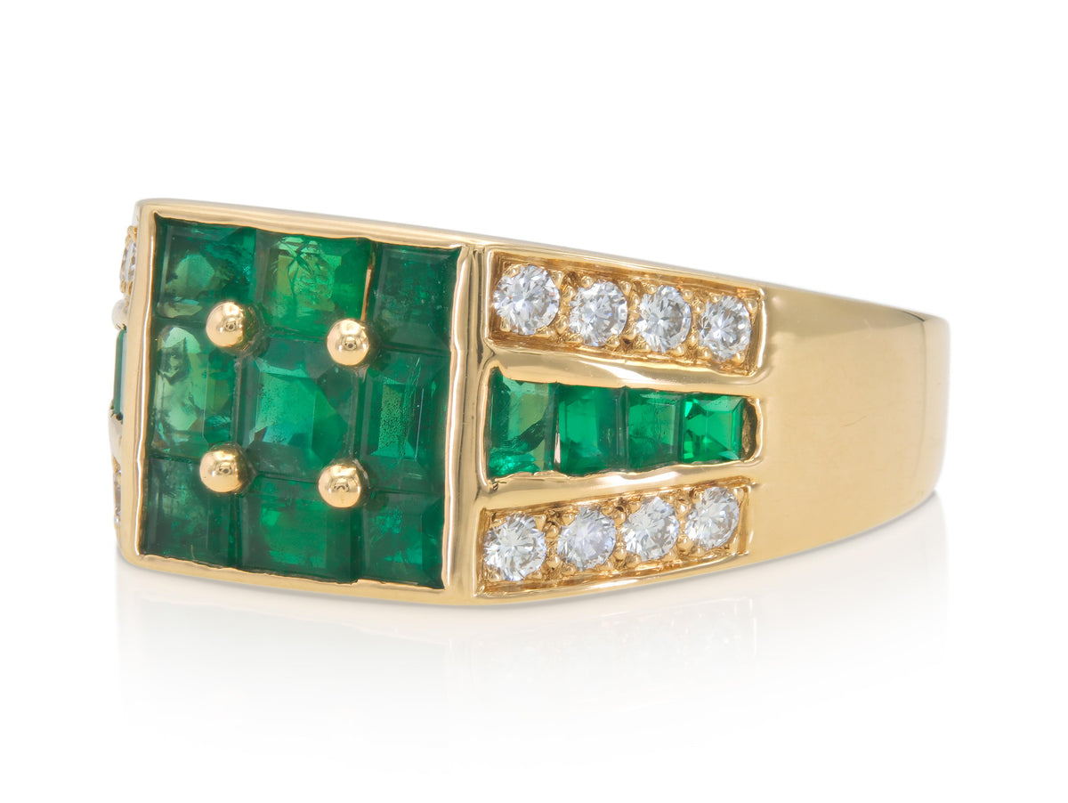Vintage 1980s Oscar Heyman Emerald and Diamond Ring