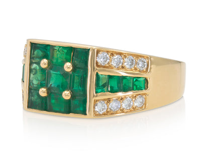 Vintage 1980s Oscar Heyman Emerald and Diamond Ring