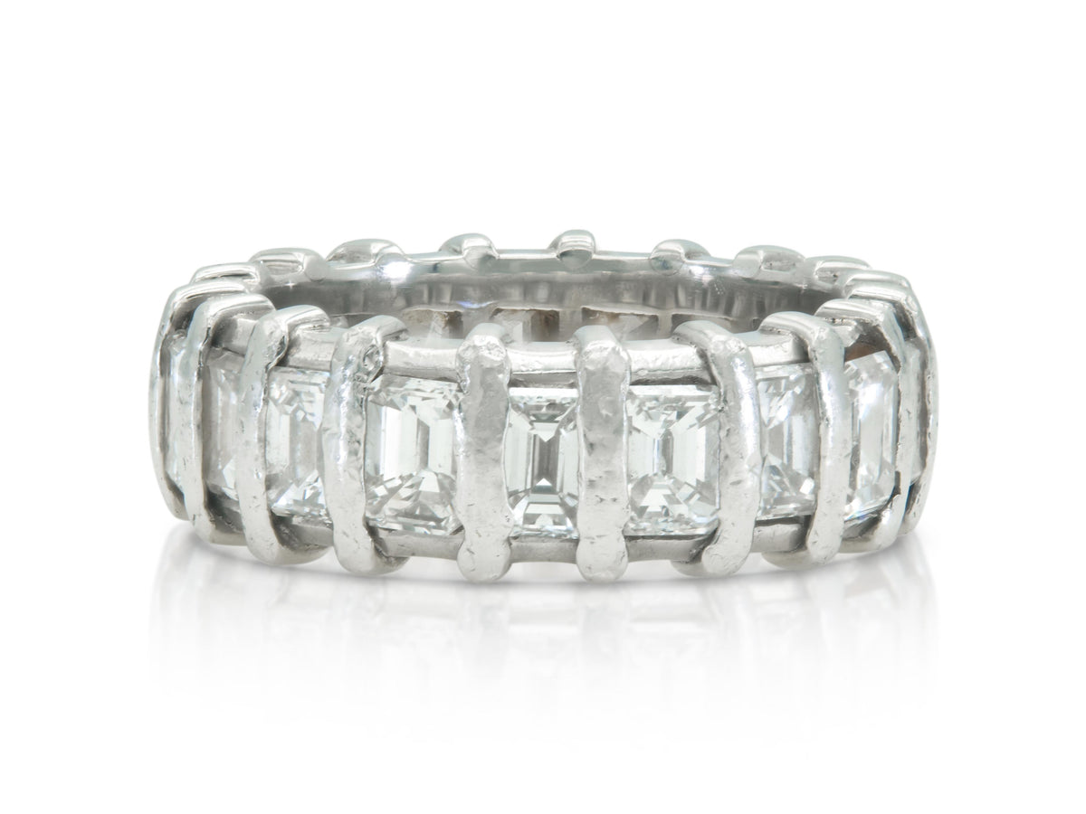 Antique Art Deco 1920s 5.70 Carat Emerald Cut Diamond Eternity Band Ring