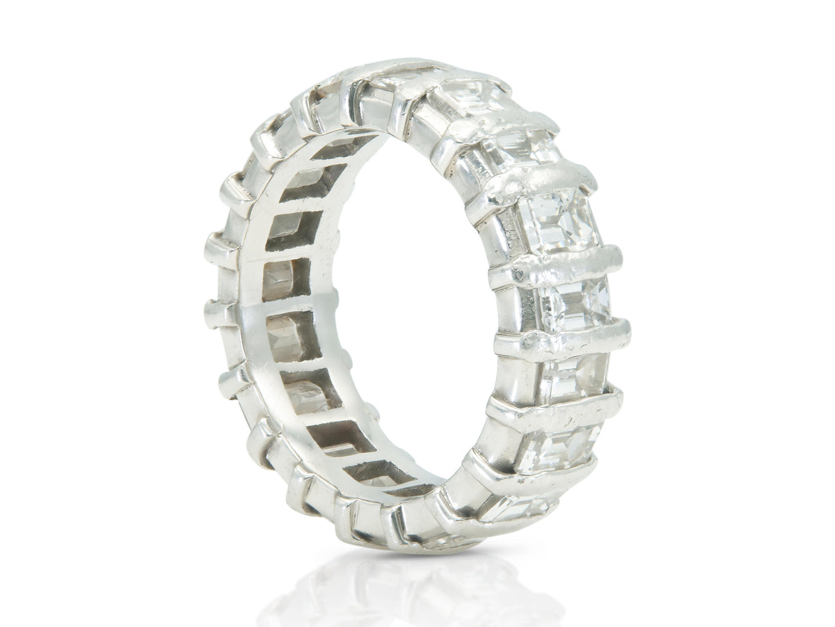 Antique Art Deco 1920s 5.70 Carat Emerald Cut Diamond Eternity Band Ring