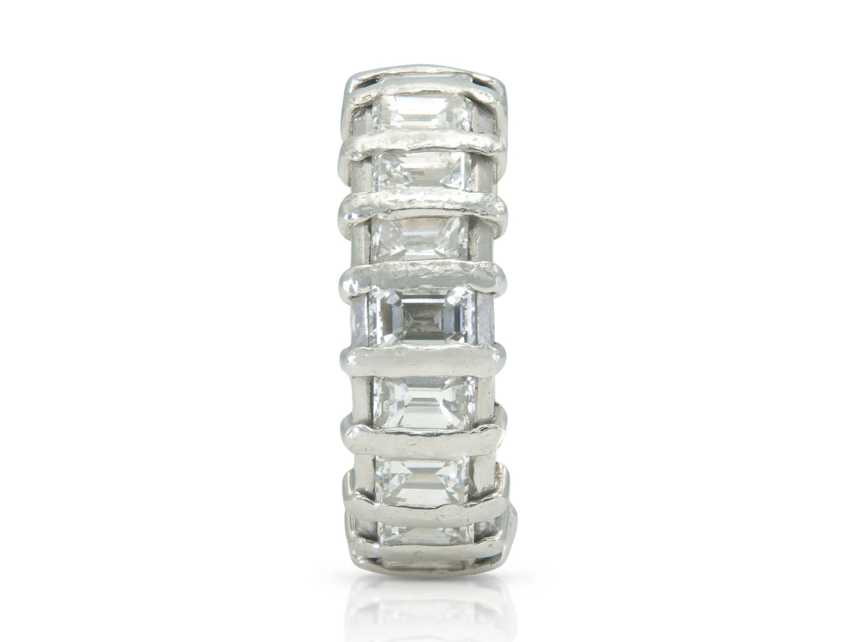 Antique Art Deco 1920s 5.70 Carat Emerald Cut Diamond Eternity Band Ring