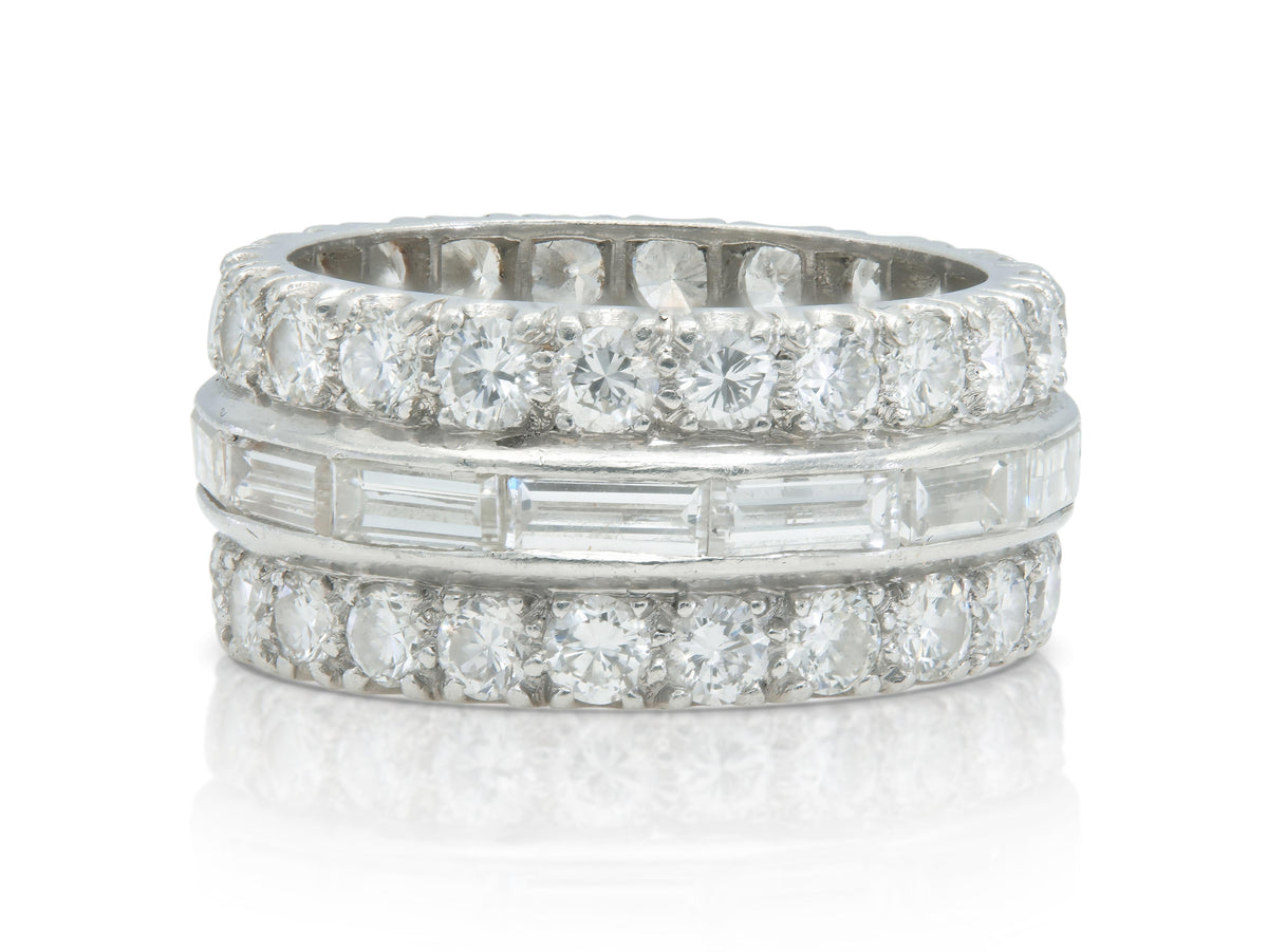6.20 Carat Round and Baguette Cut Diamond Eternity Band Ring