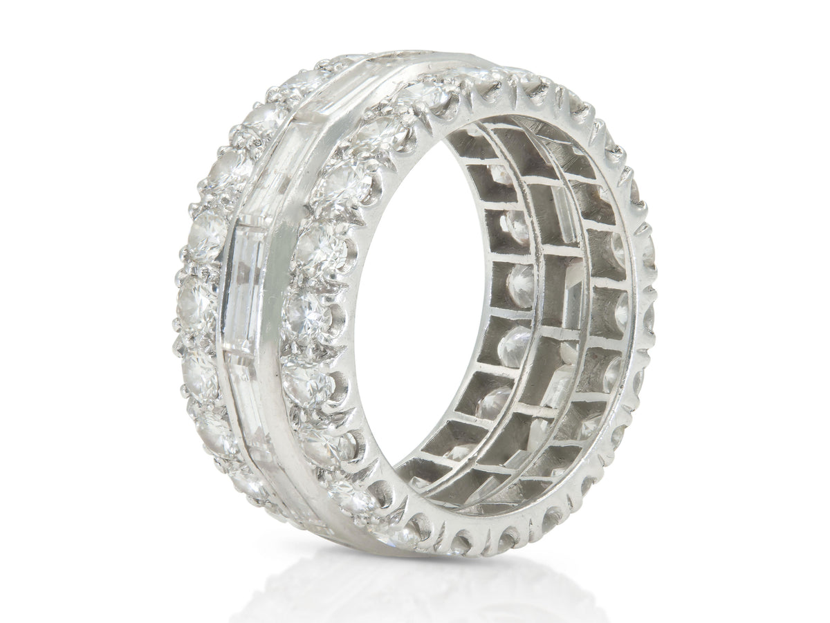 6.20 Carat Round and Baguette Cut Diamond Eternity Band Ring