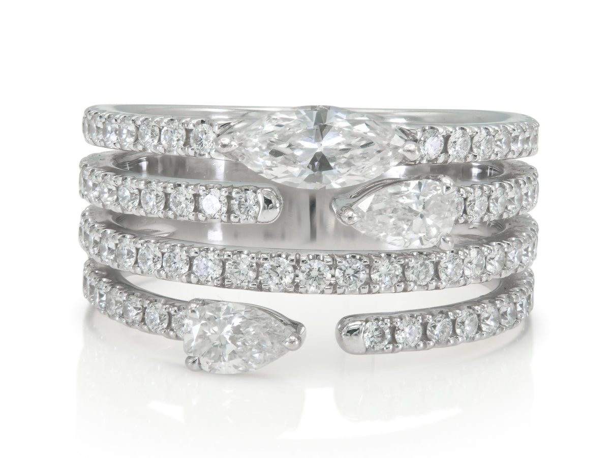 Kwiat Duet Four Row Ring with Diamonds