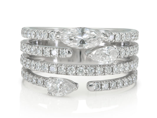 Kwiat Duet Four Row Ring with Diamonds