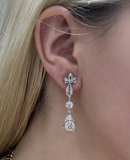 Antique Edwardian 1900s 4.60 Carat Diamond Dangle Earrings