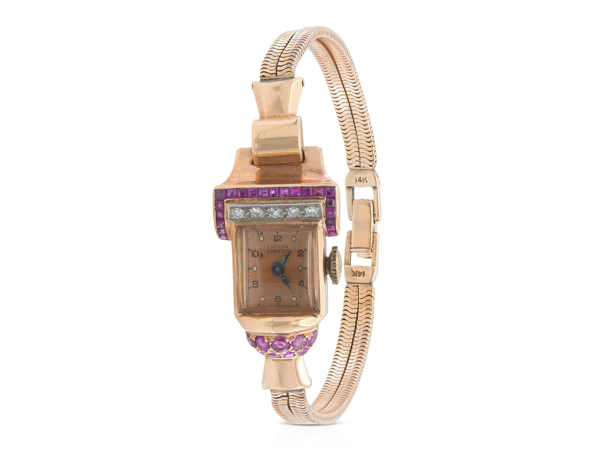 Lucien Piccard Gold-Tone Watch with Ruby Stone Bezel Lucien Piccard Limited Edition Ruby and Diamond Celano  main image 4