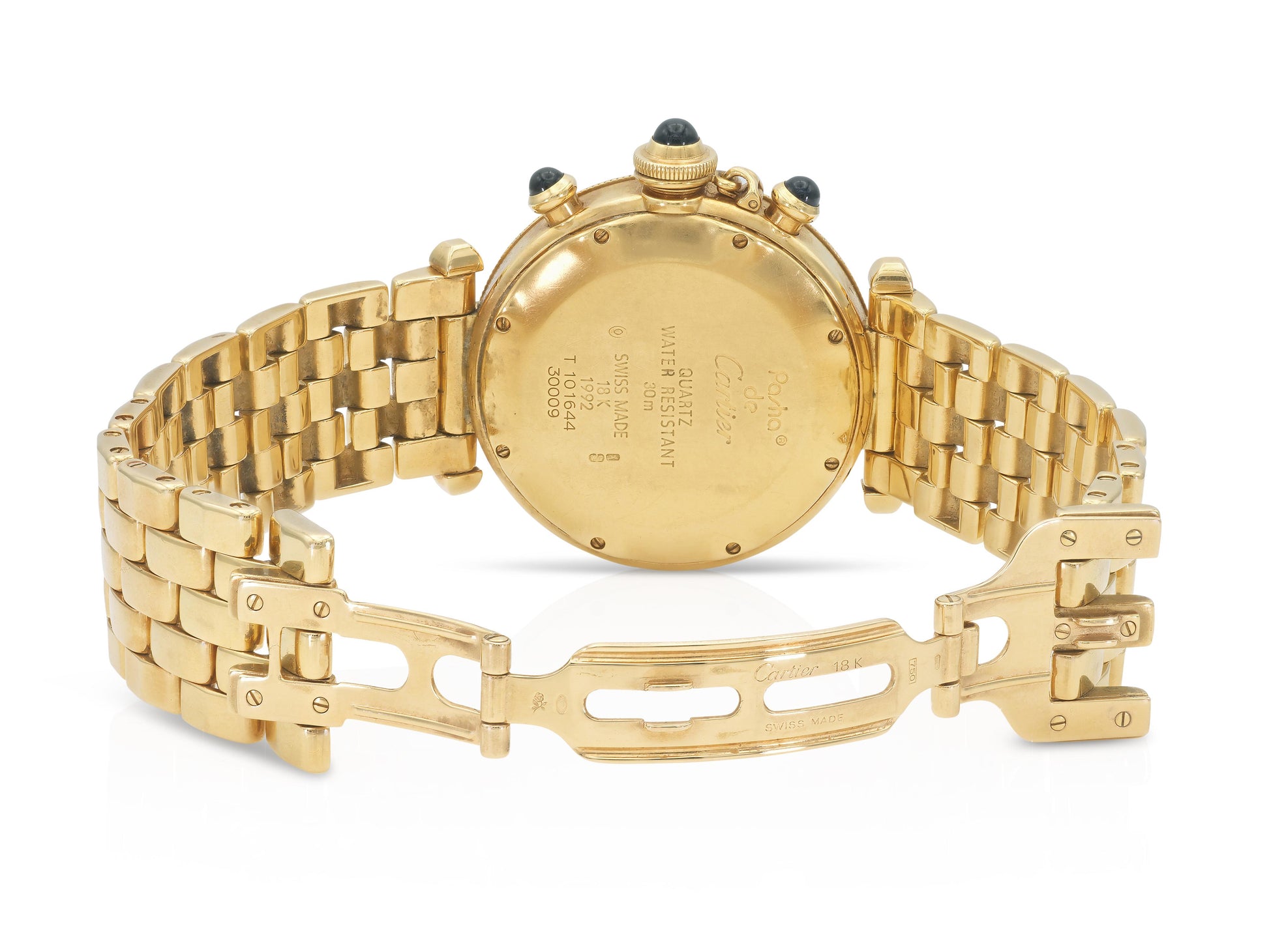 Vintage 1990s Cartier Gold Pasha Chronograph Watch with Sapphires
