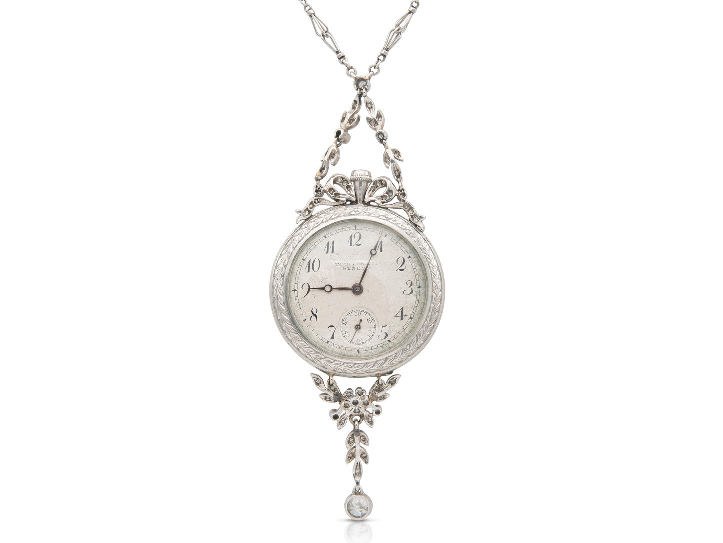 Antique Edwardian 1900s Touchon & Co. Diamond and Pearl Watch Pendant