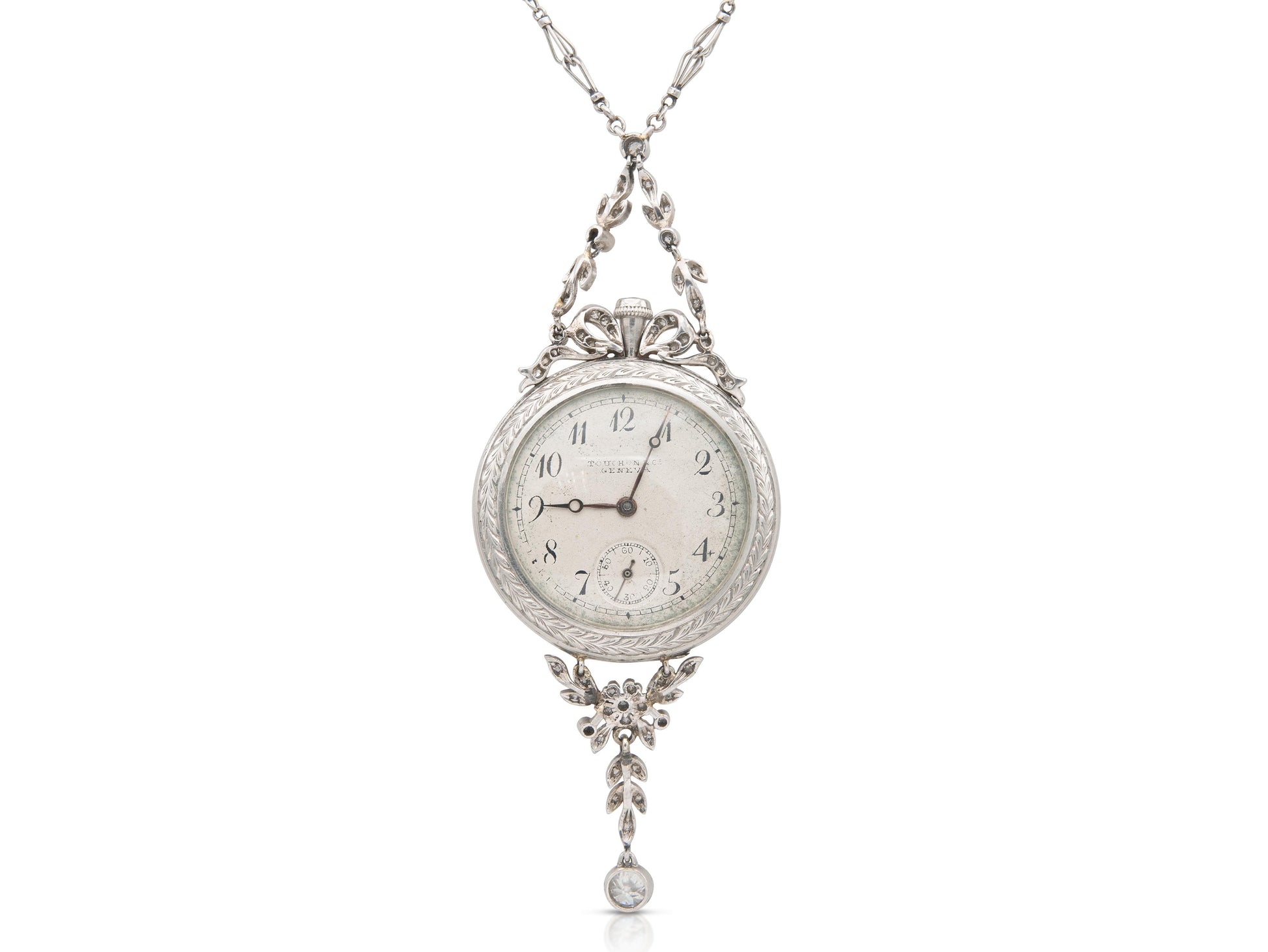 Antique Edwardian 1900s Touchon & Co. Diamond and Pearl Watch Pendant
