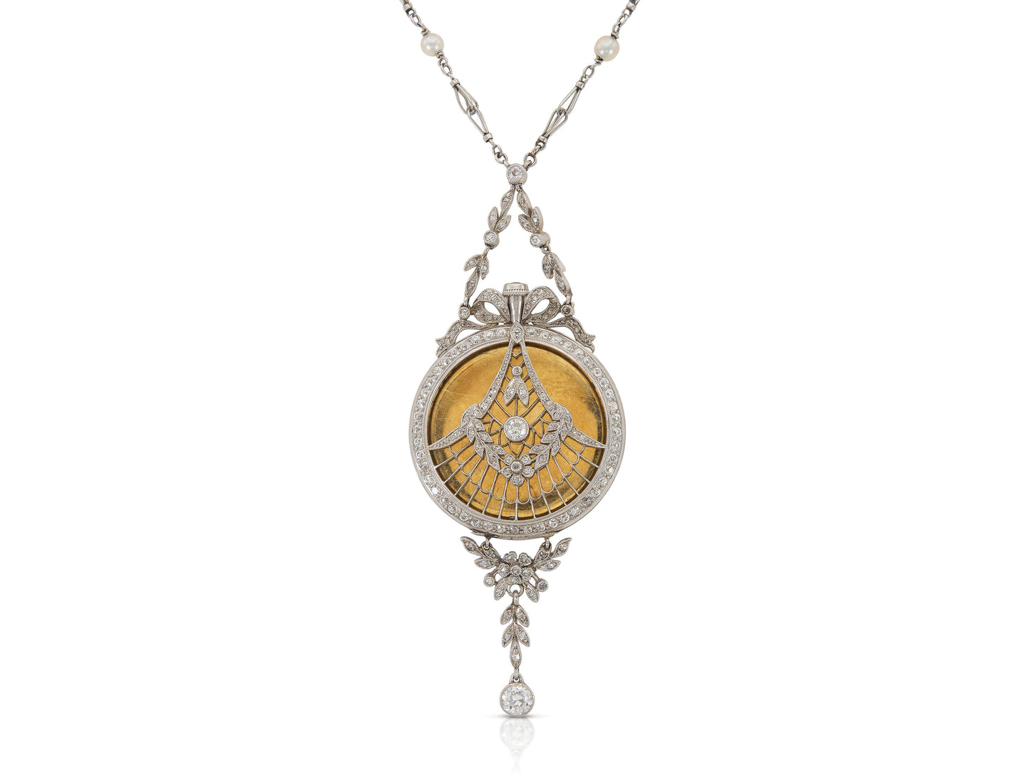 Antique Edwardian 1900s Touchon & Co. Diamond and Pearl Watch Pendant