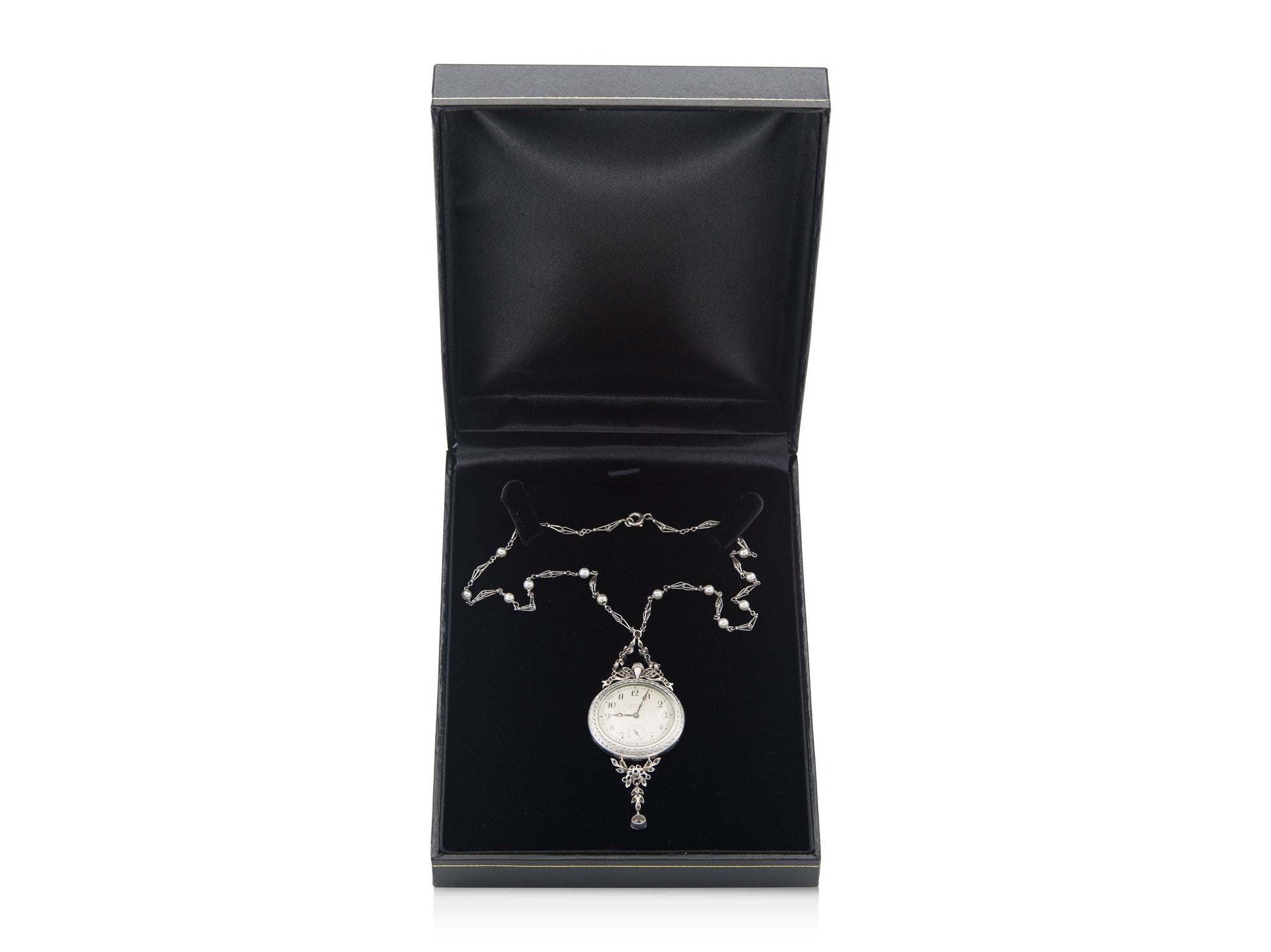 Antique Edwardian 1900s Touchon & Co. Diamond and Pearl Watch Pendant