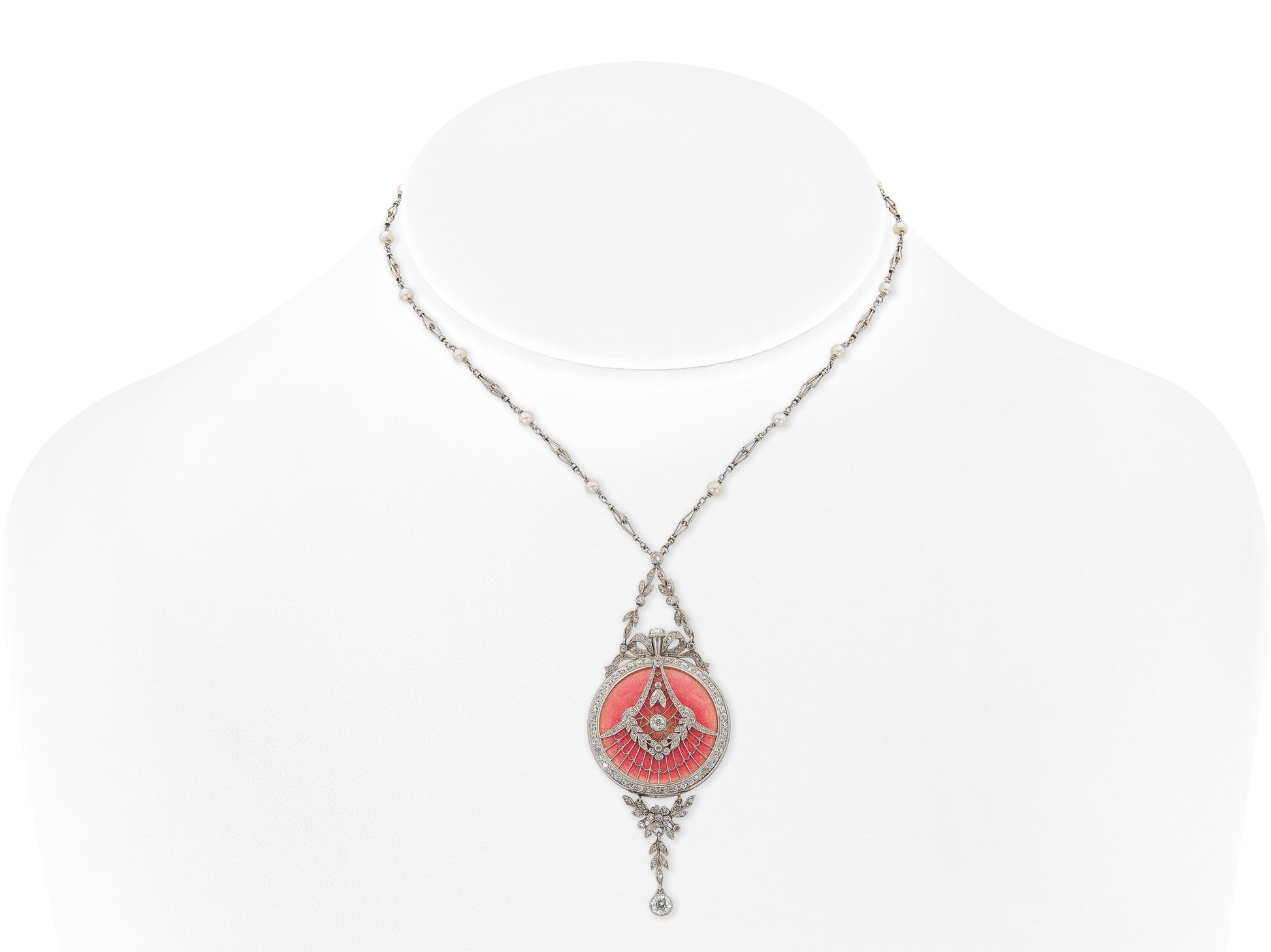 Antique Edwardian 1900s Touchon & Co. Diamond and Pearl Watch Pendant