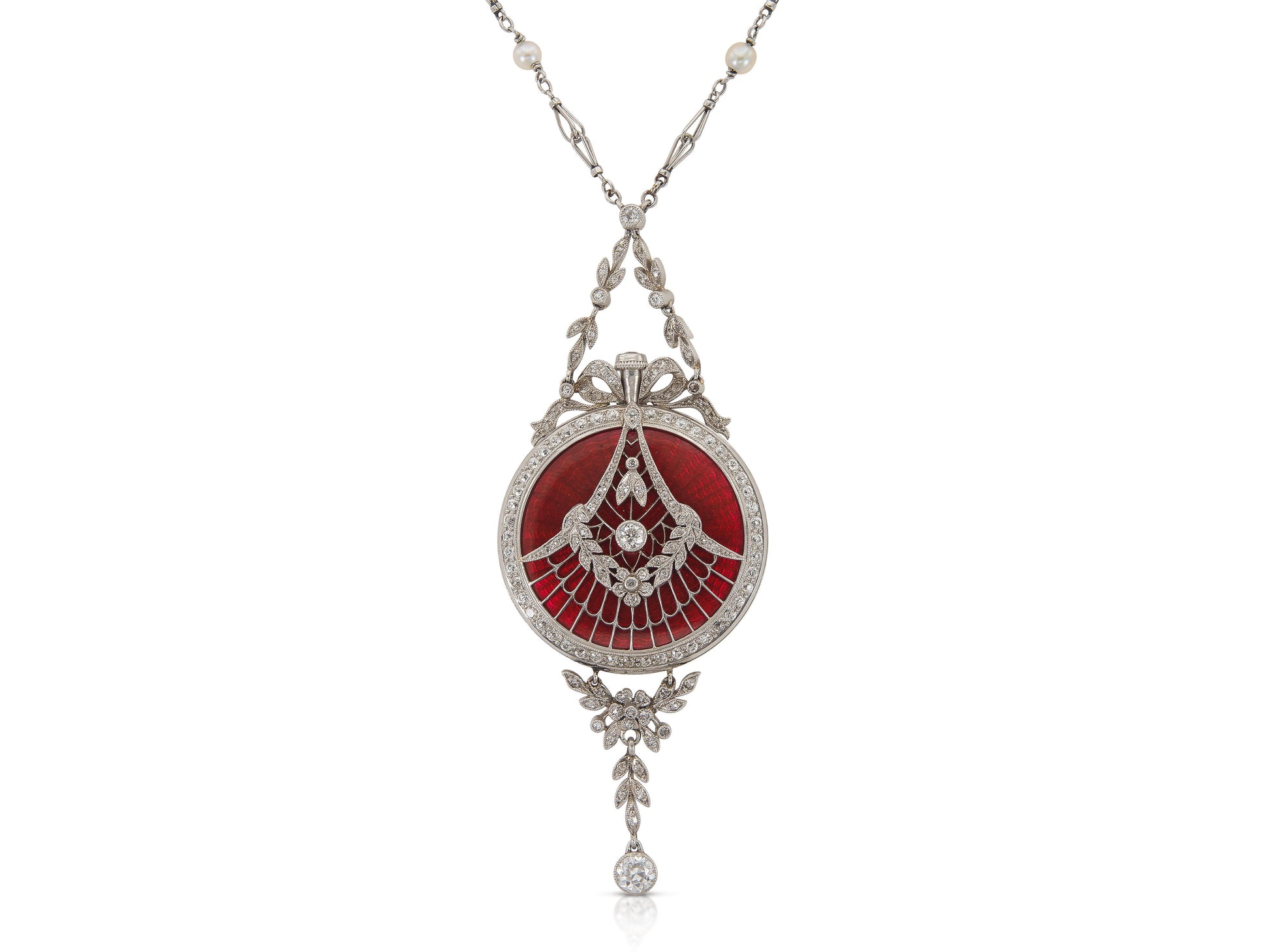 Antique Edwardian 1900s Touchon & Co. Diamond and Pearl Watch Pendant