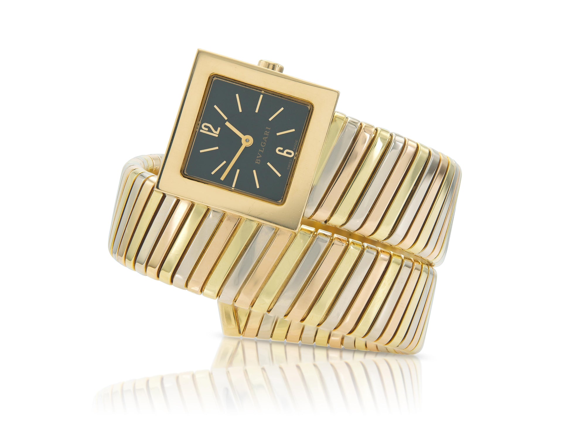 Vintage 1990s Bvlgari Tri-Tone Quadrato Tubogas Watch
