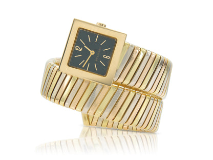 Vintage 1990s Bvlgari Tri-Tone Quadrato Tubogas Watch