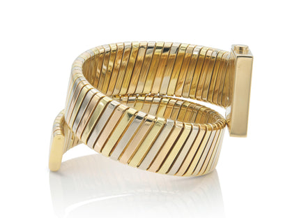 Vintage 1990s Bvlgari Tri-Tone Quadrato Tubogas Watch