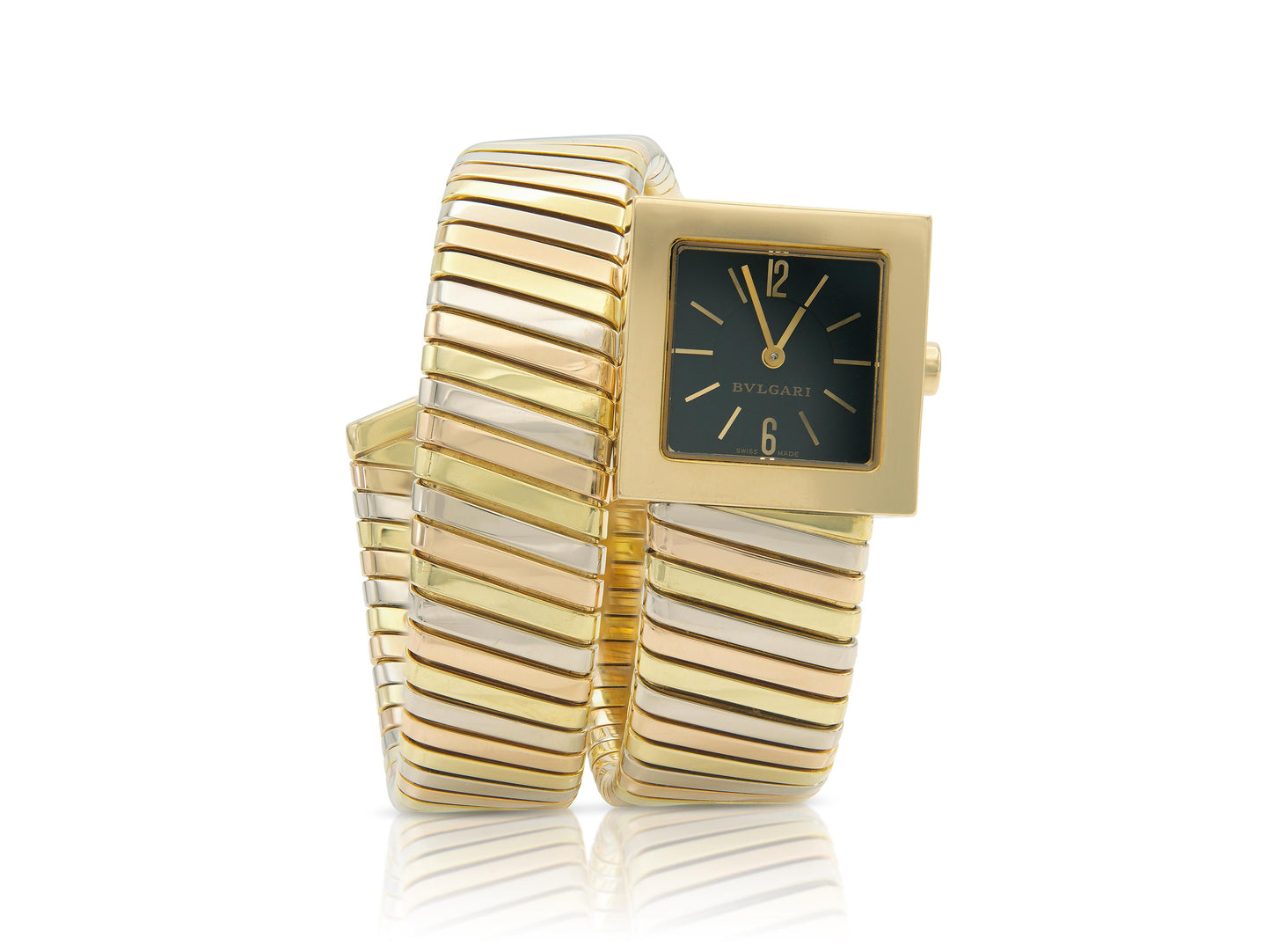 Vintage 1990s Bvlgari Tri-Tone Quadrato Tubogas Watch